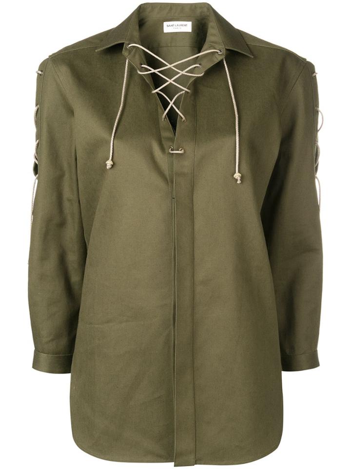 Saint Laurent Lace-up Blouse - Green