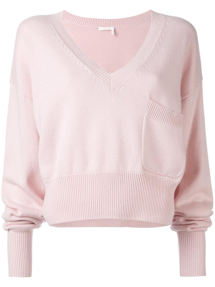 Chloé - V-neck Cropped Sweater - Women - Cotton/cashmere - M, Pink/purple, Cotton/cashmere
