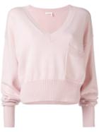 Chloé - V-neck Cropped Sweater - Women - Cotton/cashmere - M, Pink/purple, Cotton/cashmere