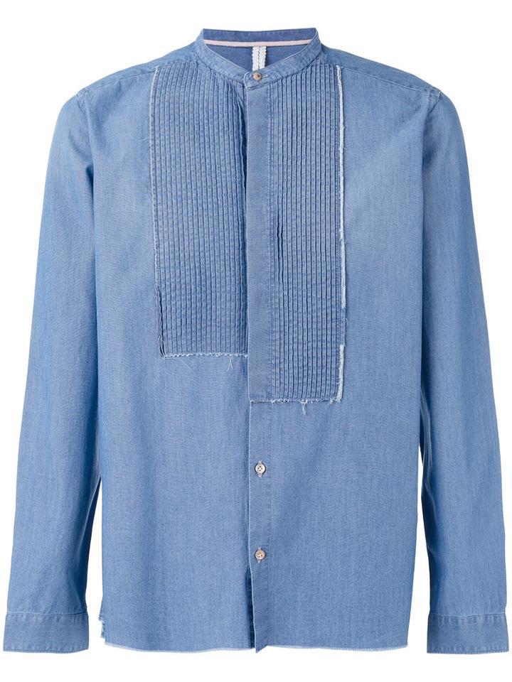 Dnl Pleated Bib Shirt, Men's, Size: 43, Blue, Cotton