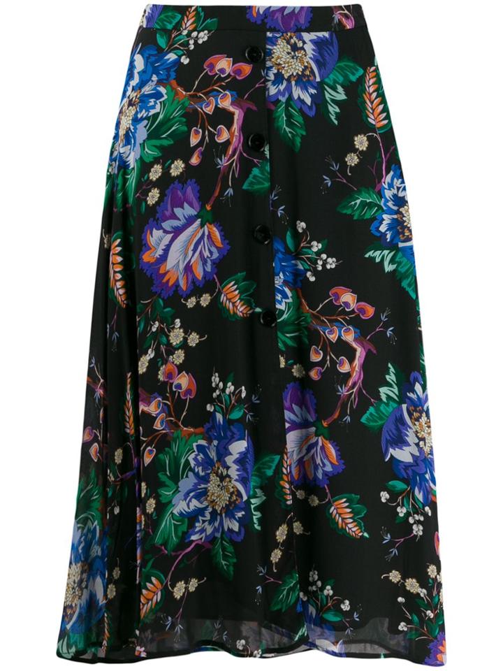 Patrizia Pepe Floral Print Midi Skirt - Black