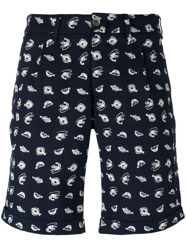 Lardini - Fish Print Bermuda Shorts - Men - Cotton/polyester - 50, Blue, Cotton/polyester
