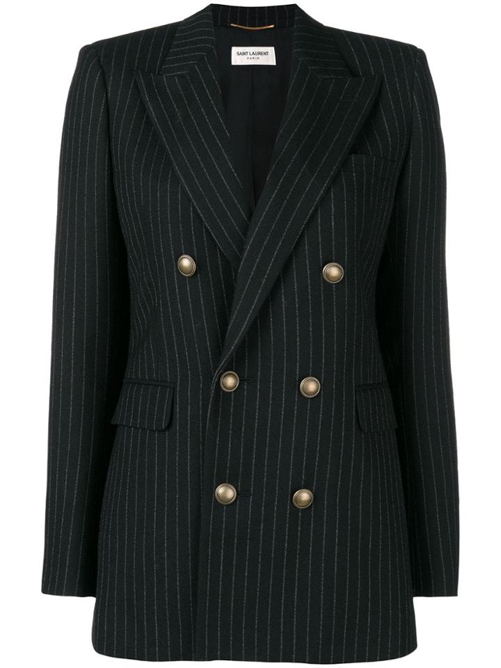 Saint Laurent Double-breasted Pinstripe Blazer - Black