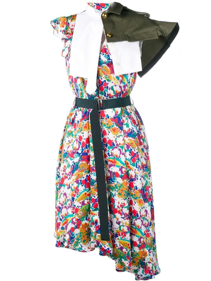 Sacai Printed Asymmetric Dress - White