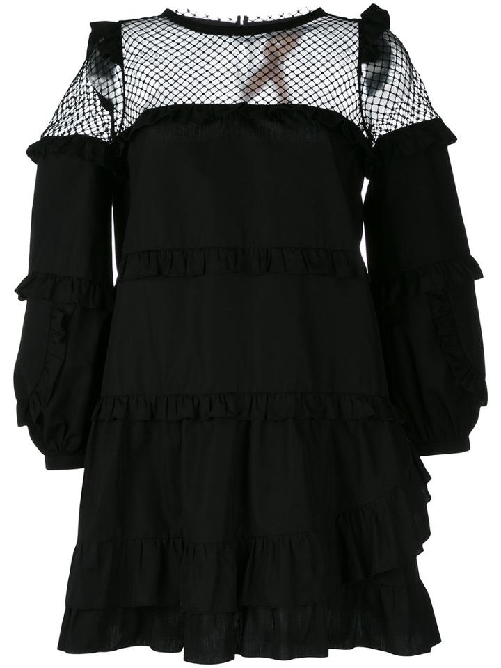 No21 Sheer Ruffled Shift Dress, Women's, Size: 42, Black, Cotton/polyester