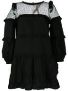 No21 Sheer Ruffled Shift Dress, Women's, Size: 42, Black, Cotton/polyester