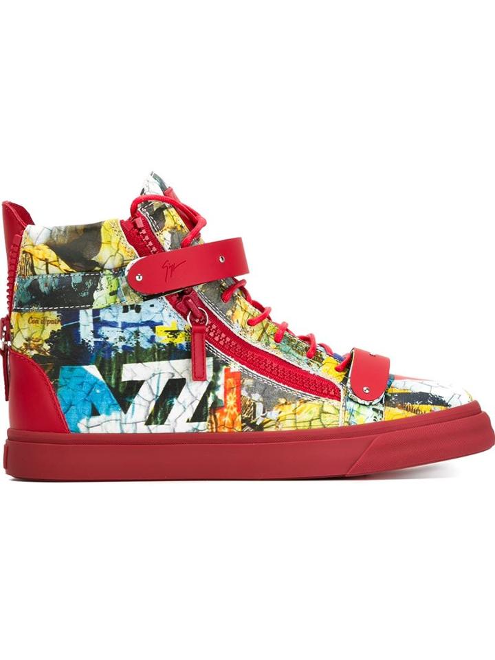 Giuseppe Zanotti Design Coby Hi-top Sneakers, Men's, Size: 41.5, Red, Leather/rubber