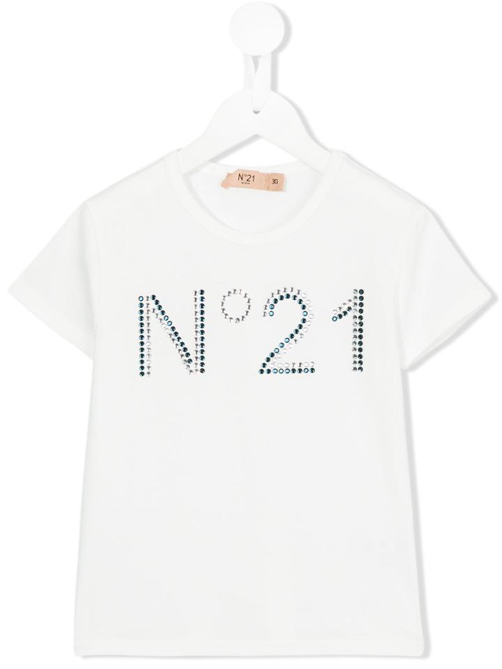 No21 Kids Embellished Logo T-shirt, Toddler Girl's, Size: 4 Yrs, White