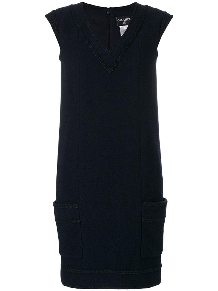 Chanel Vintage V-neck Shift Dress - Blue