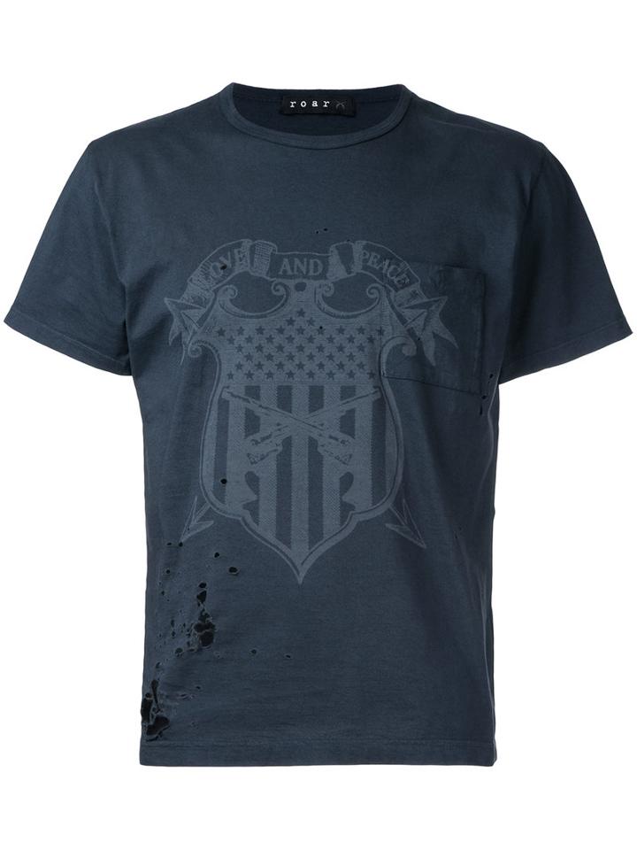 Roar Distressed Coat Of Arms Printed T-shirt, Men's, Size: Ii, Black, Cotton