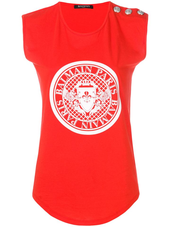 Balmain Logo Crest Tank Top - Red