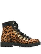 Twin-set Leopard Print Lace-up Boots - Brown