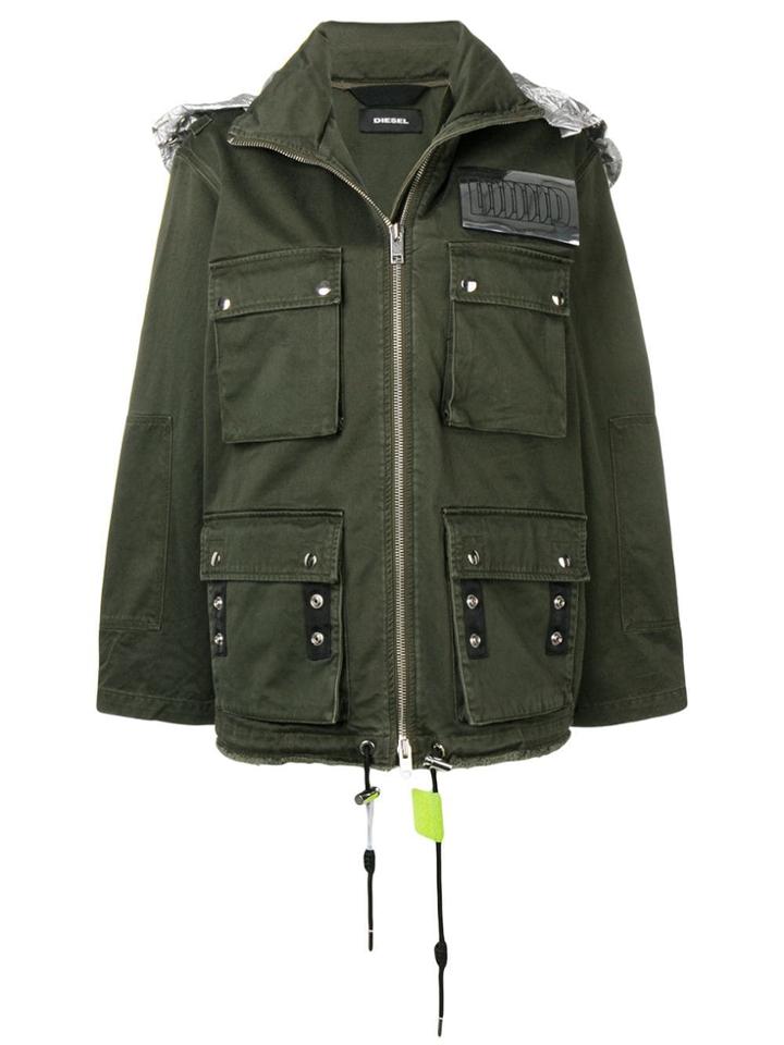 Diesel Retractable Hood Military Jacket - Green