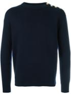 Saint Laurent Button Shoulder Jumper, Men's, Size: Medium, Blue, Cotton/wool
