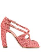 Miu Miu Strappy Glitter Sandals - Pink