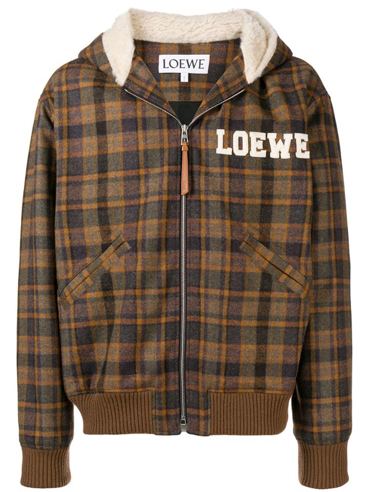 Loewe Embroidered Tartan Bomber Jacket - Brown