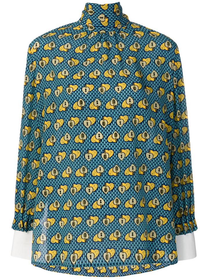 Fendi Heart Print Long-sleeve Blouse - Blue