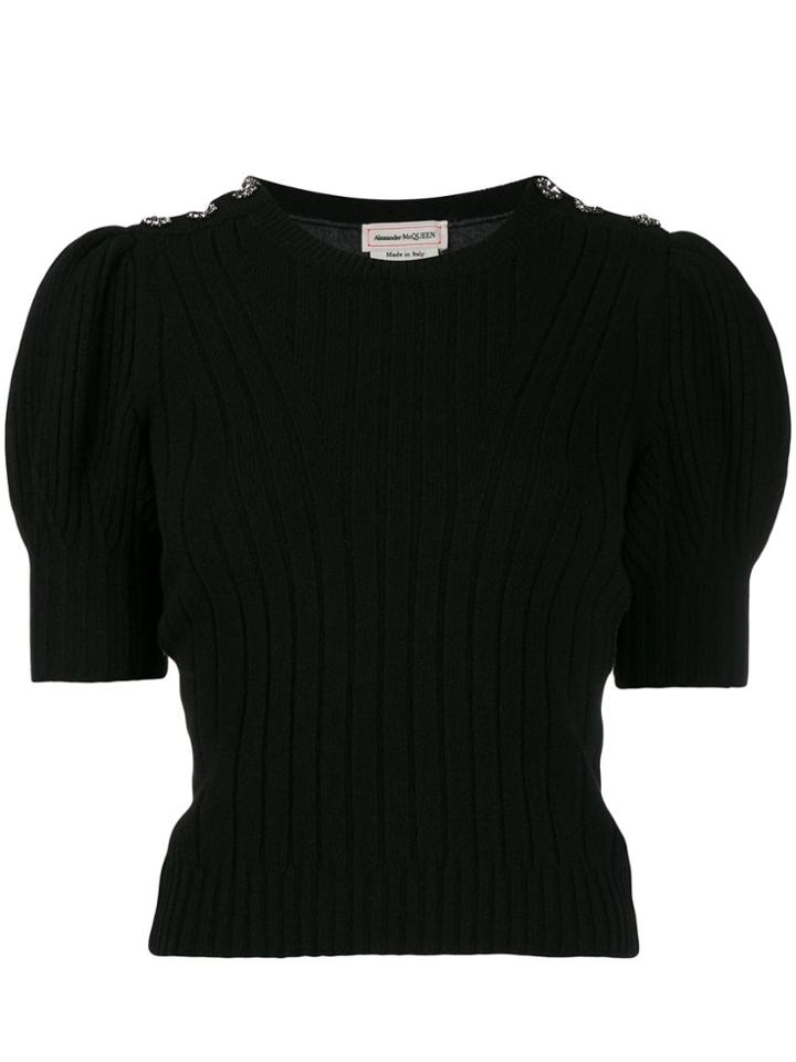 Alexander Mcqueen Puffball Sleeve Knitted Top - Black