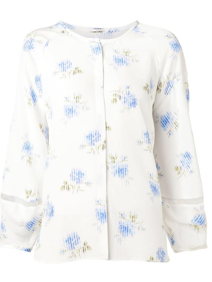 Vilshenko Floral Silk Blouse, Women's, Size: 12, White, Silk