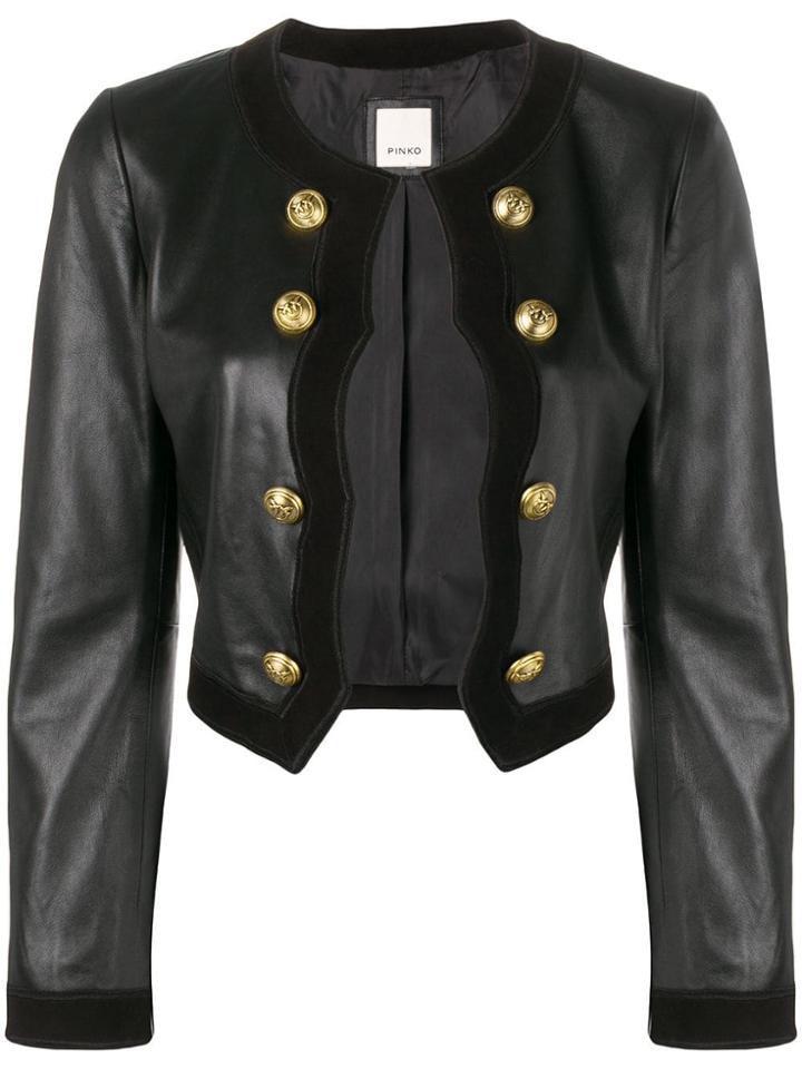 Pinko Military Leather Jacket - Black
