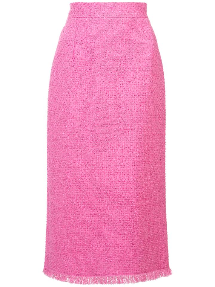 Oscar De La Renta Fringe Hem Pencil Skirt - Pink & Purple