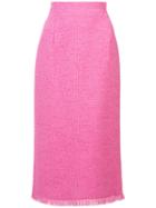Oscar De La Renta Fringe Hem Pencil Skirt - Pink & Purple