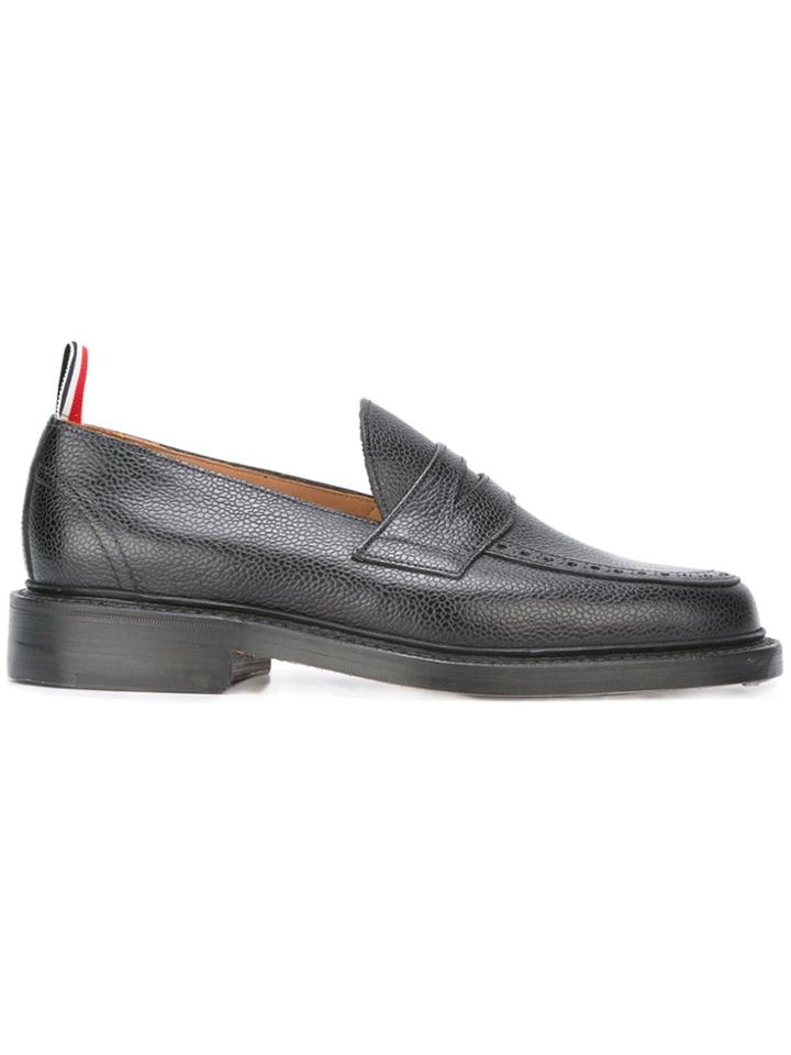 Thom Browne Penny Loafer With Leather Sole In Black Pebble Grain
