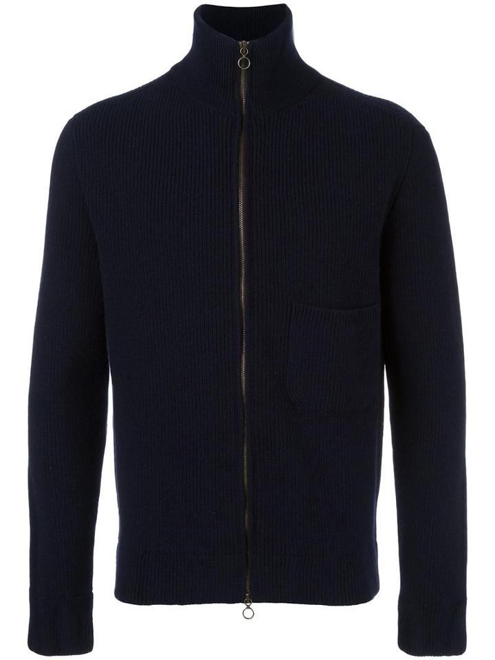 Boglioli Ribbed Zip Through Cardigan, Men's, Size: Medium, Blue, Wool/cashmere
