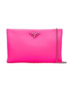 Prada Fluorescent Pink Logo Nylon Clutch Bag - Pink & Purple