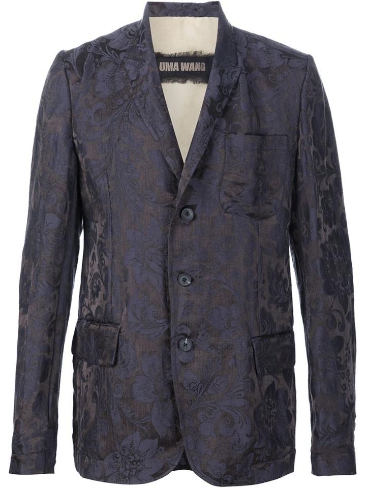 Uma Wang Floral Jacquard Blazer, Men's, Size: Large, Blue, Silk/linen/flax