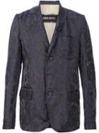 Uma Wang Floral Jacquard Blazer, Men's, Size: Large, Blue, Silk/linen/flax