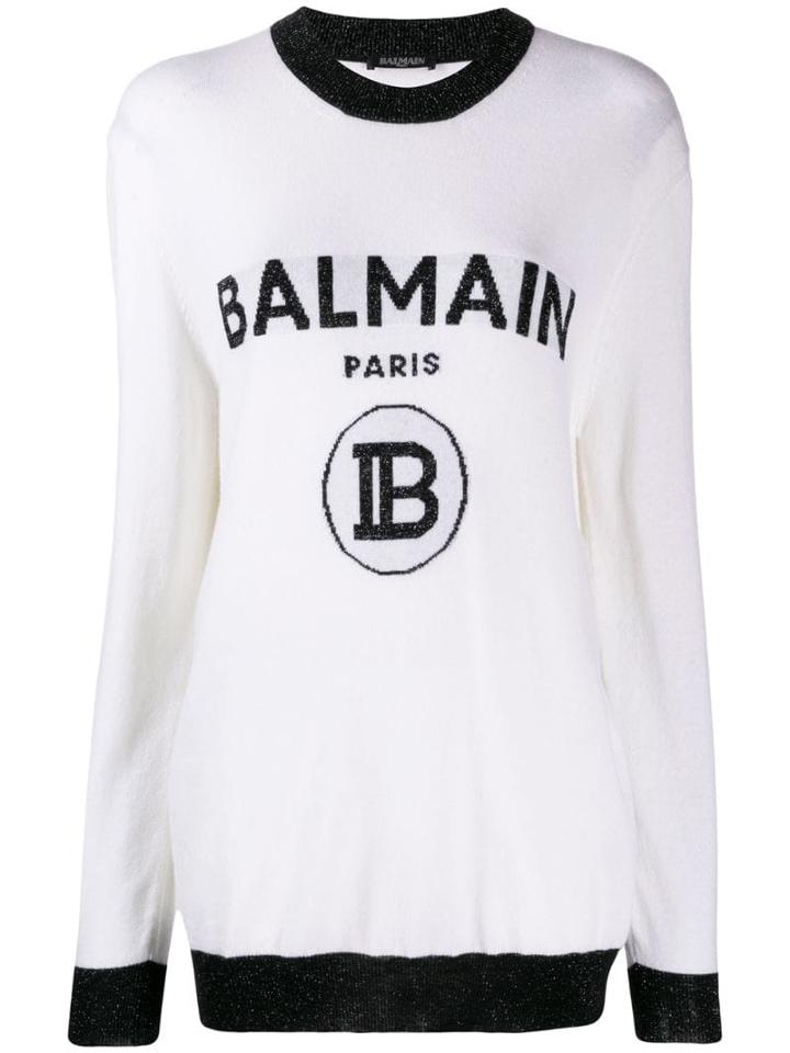 Balmain Logo Knitted Jumper - White