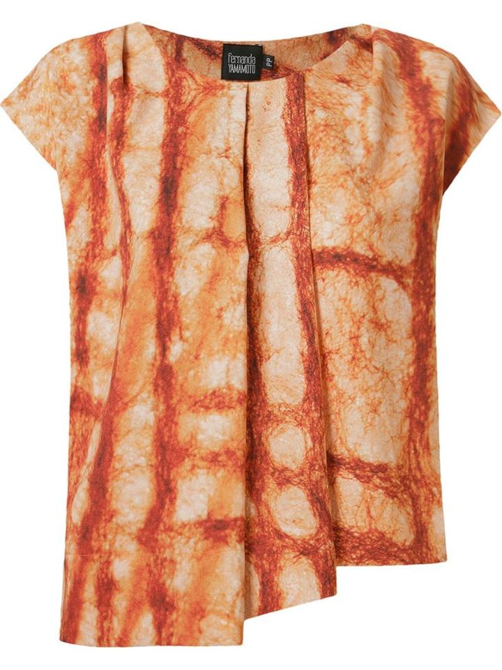 Fernanda Yamamoto Abstract Print Pleated Blouse, Women's, Size: 40, Yellow/orange, Polyester/spandex/elastane