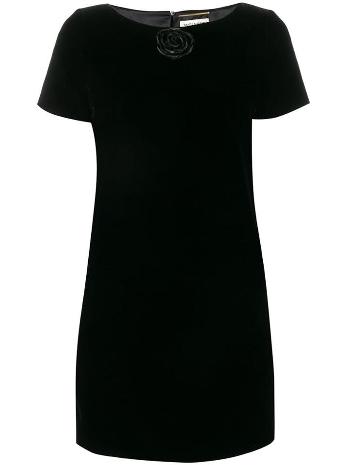 Saint Laurent Rose Appliqué Dress - Black