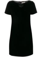 Saint Laurent Rose Appliqué Dress - Black