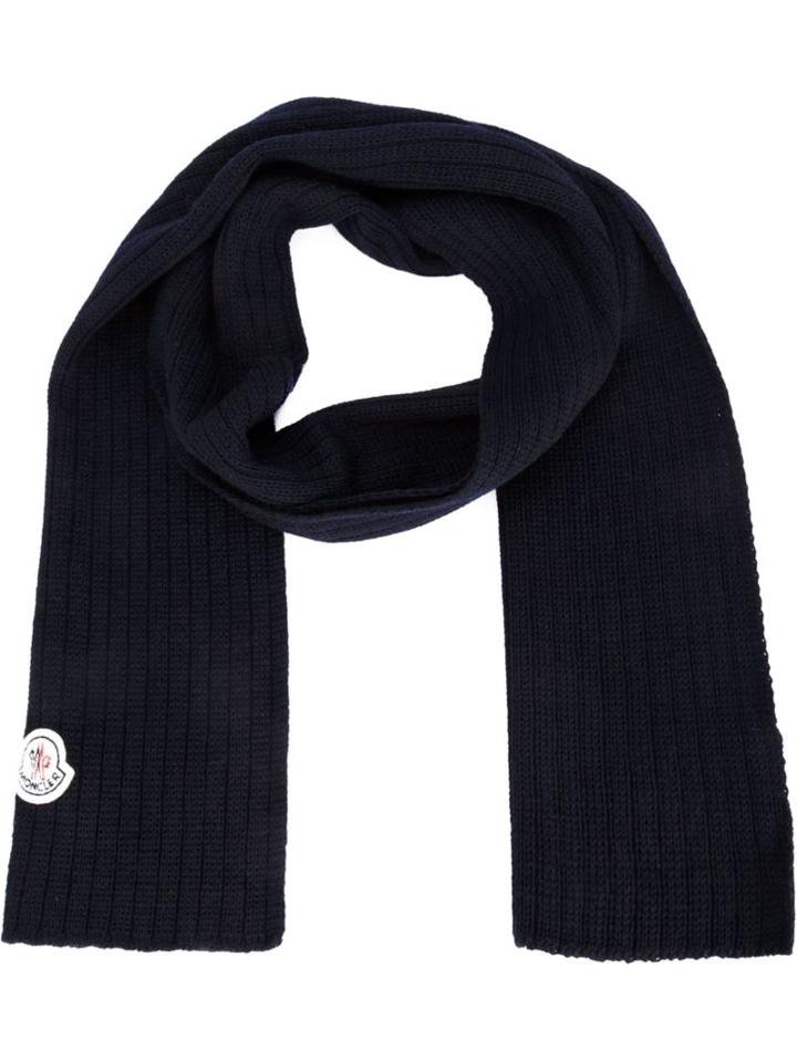Moncler Ribbed Knit Scarf, Men's, Blue, Virgin Wool