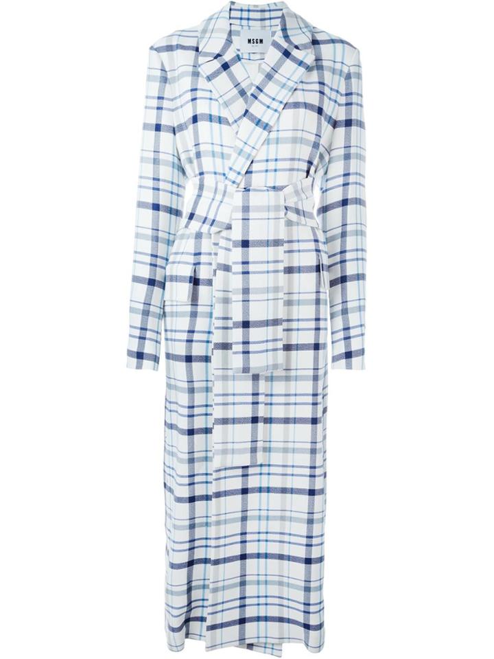 Msgm Belted Checked Coat - White