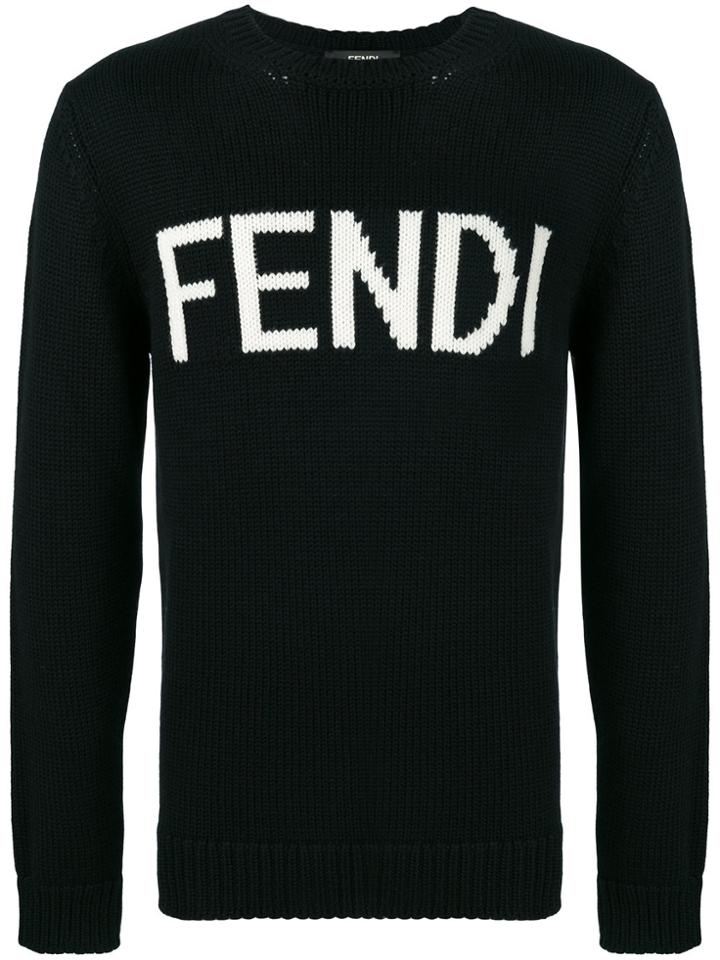 Fendi Logo Embroidered Sweater - Black