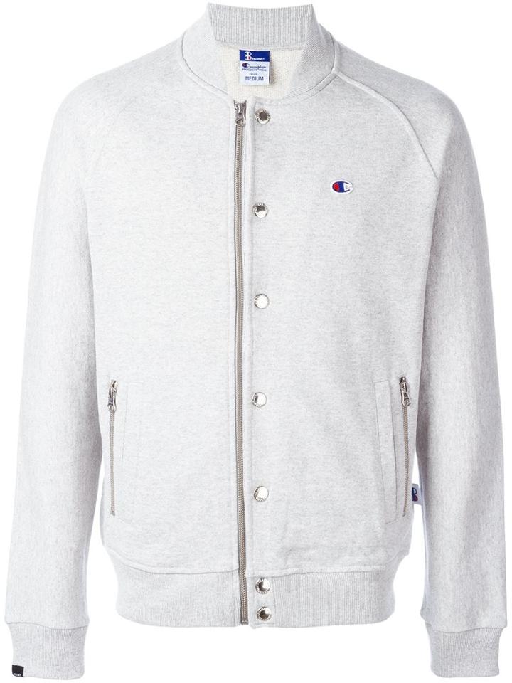 Champion Logo Patch Varsity Jacket, Men's, Size: Small, Grey, Cotton/polyester