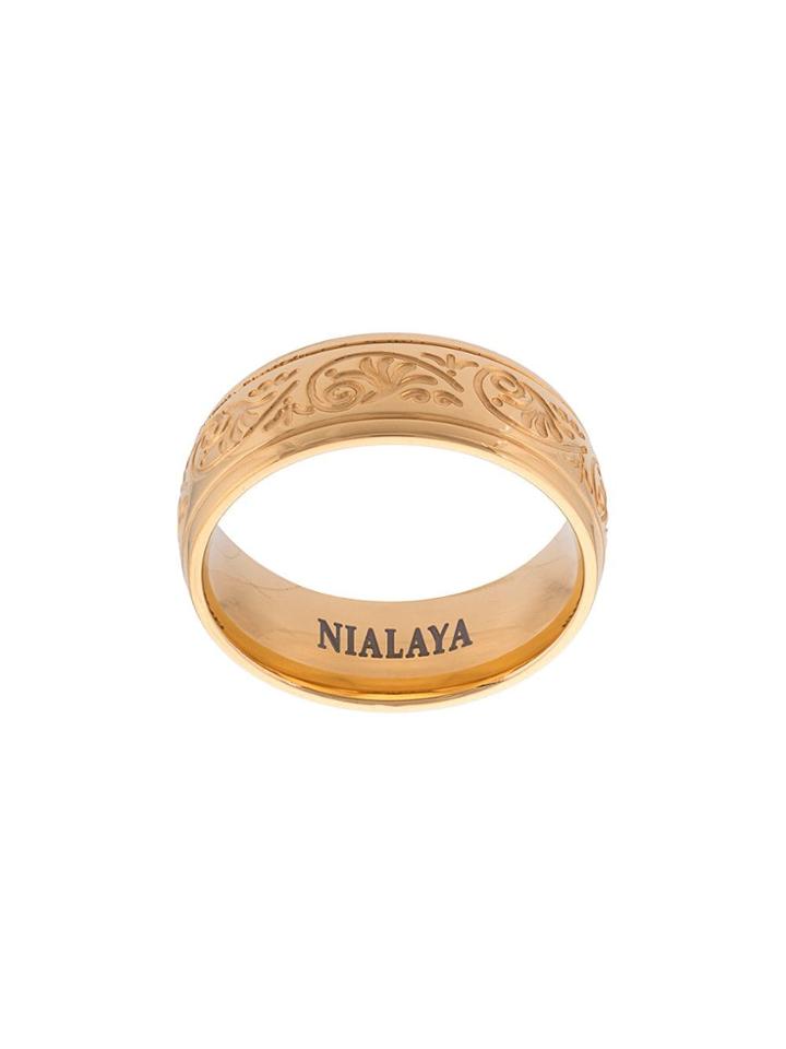 Nialaya Jewelry Decorative Engraved Ring - Yellow & Orange