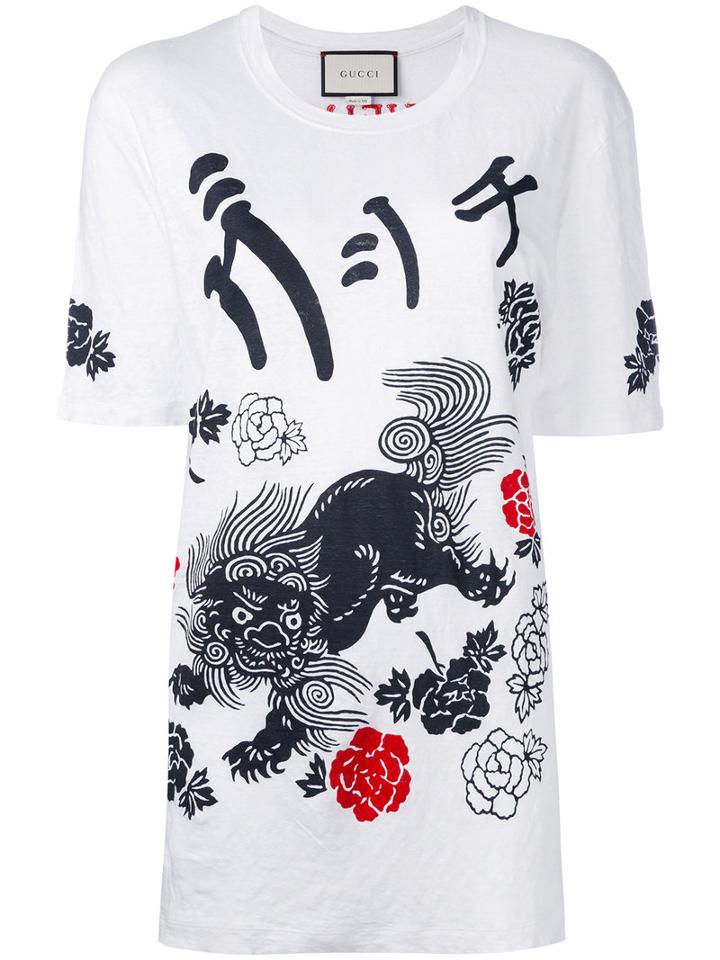 Gucci - Printed T-shirt - Women - Linen/flax - Xl, White, Linen/flax