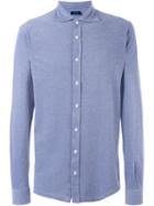 Barba Melange Contrast Button Shirt, Men's, Size: 54, Blue, Cotton