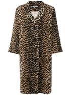 Ganni Buttoned Leopard Print Coat - Brown