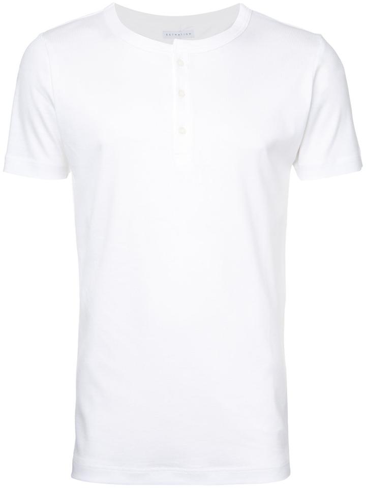Estnation - Button Neck T-shirt - Men - Cotton/lyocell - S, White, Cotton/lyocell