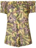 Red Valentino - Floral Print Short Sleeved Shirt - Women - Silk/cotton - 44, Yellow/orange, Silk/cotton