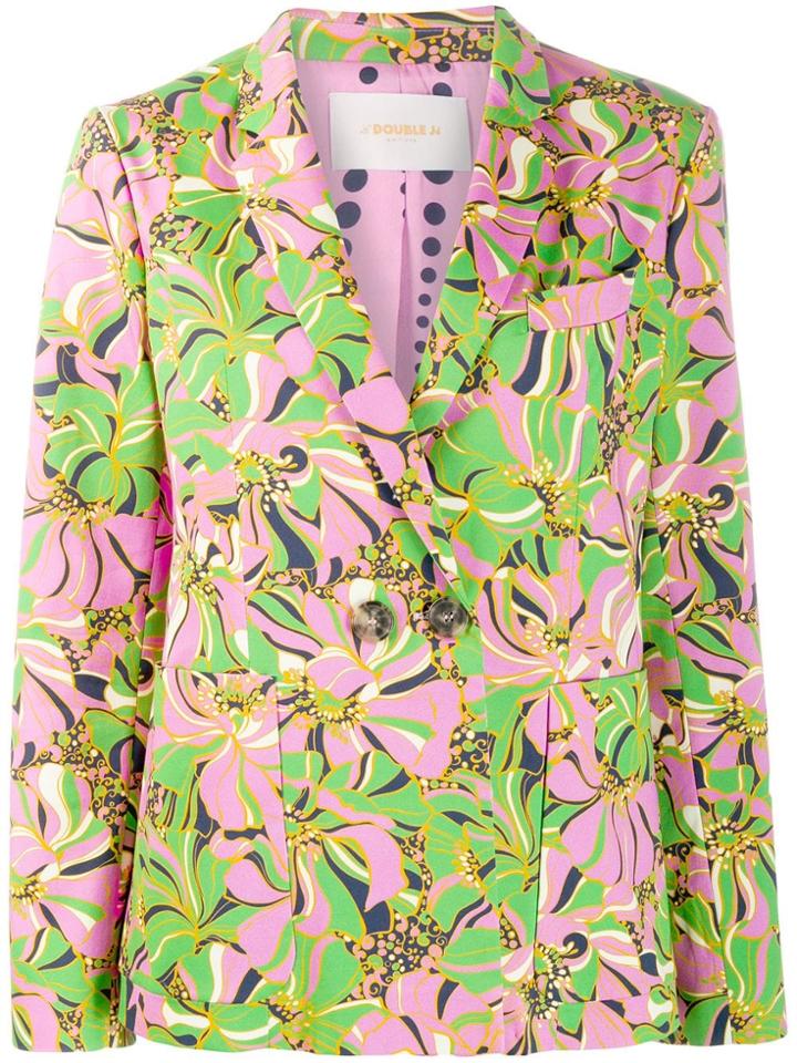 La Doublej Floral Print Double-breasted Blazer - Pink