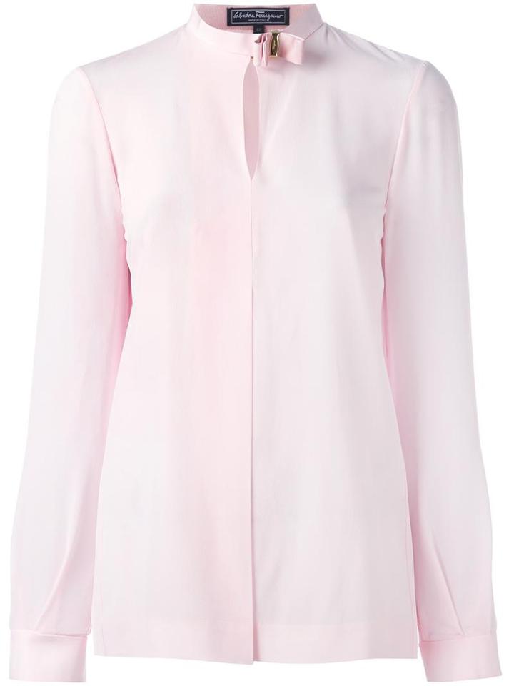 Salvatore Ferragamo Vara Bow Collar Shirt, Women's, Size: 38, Pink/purple, Silk