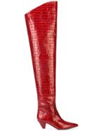 Attico Crocodile Effect Boots - Red
