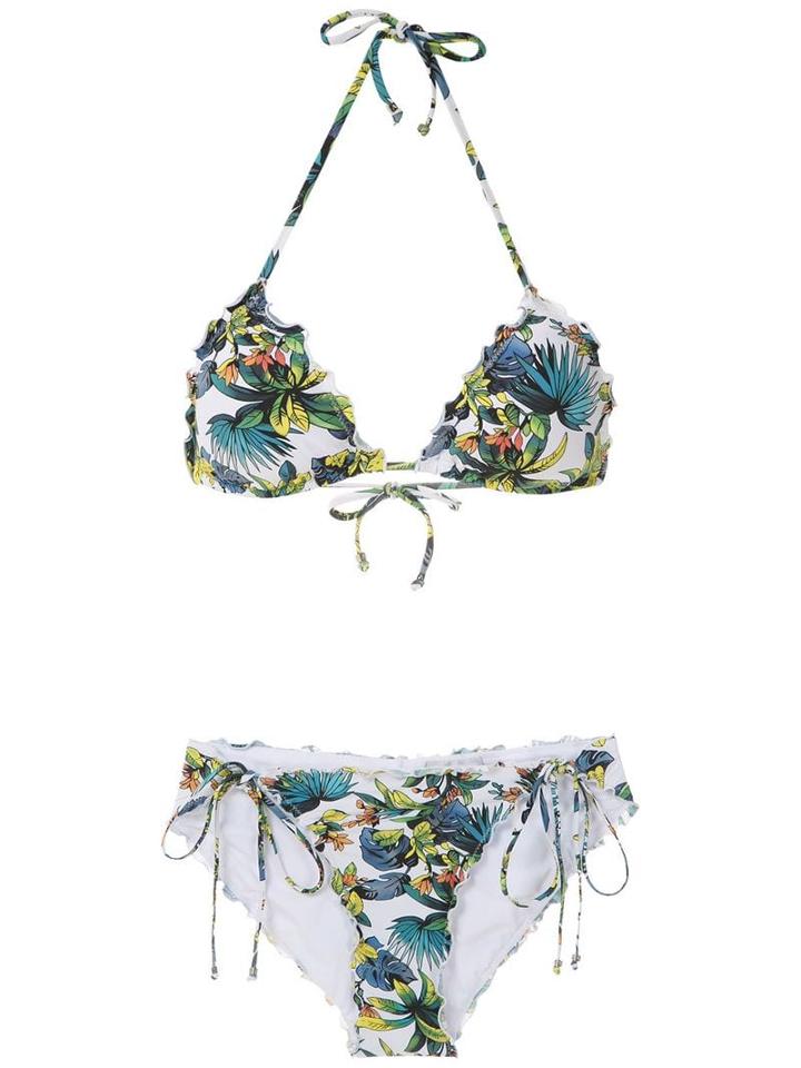 Amir Slama Tropical Pattern Bikini Set - White