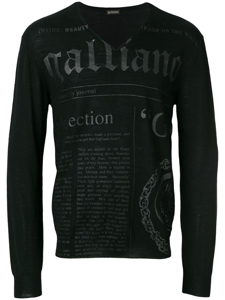 John Galliano Branded V-neck Jumper - Blue